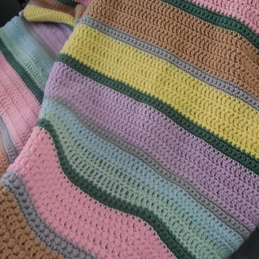 Colorful‎ Handcrafted Crochet Pastel Stripe Afghan